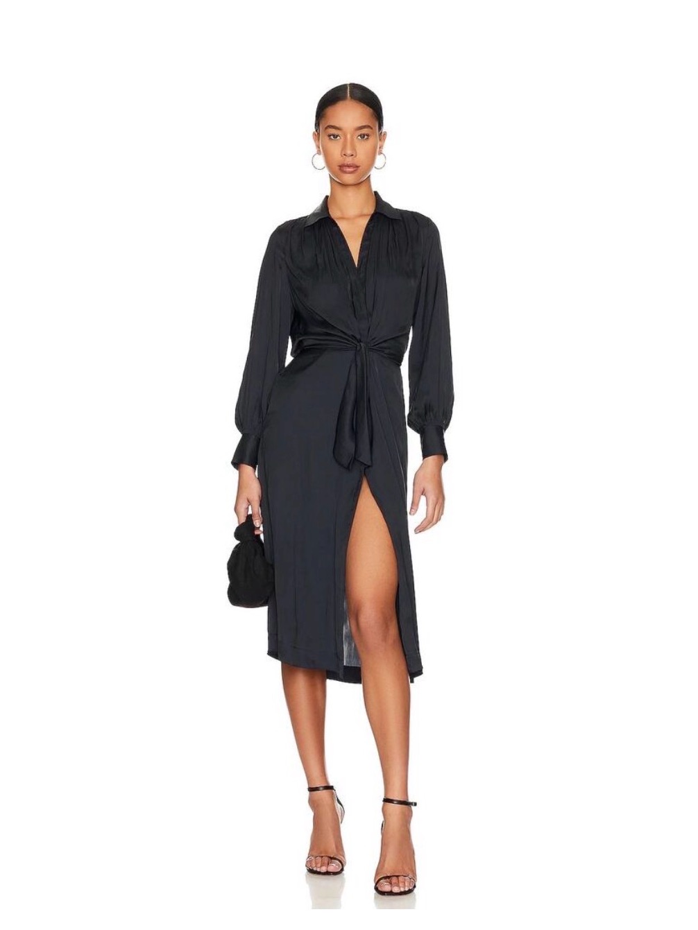 Brochu Walker Madsen Midi Shirt Dress Large Black Quiet Luxury Minimal Cocktail